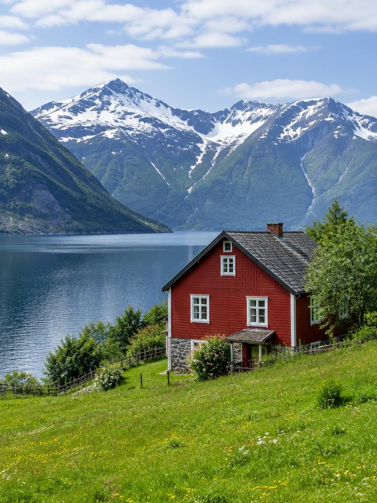 Illustrated countryside of Norway