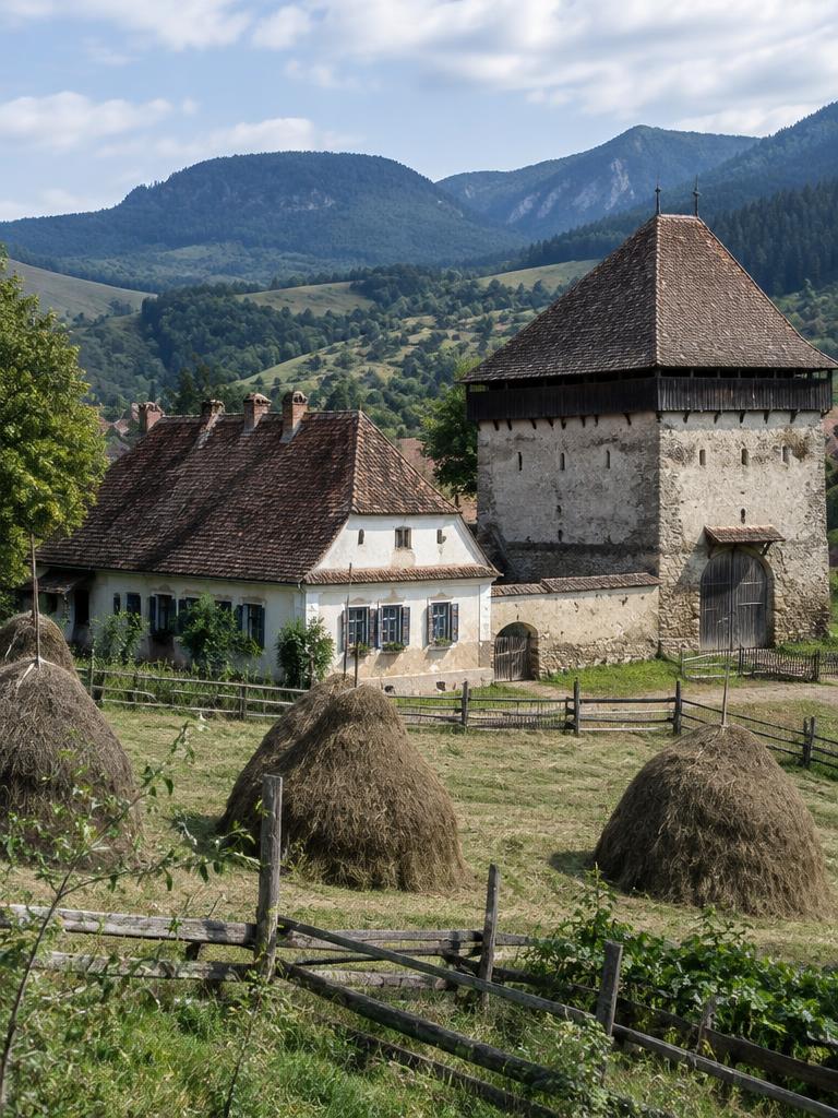 Illustrated countryside of Romania