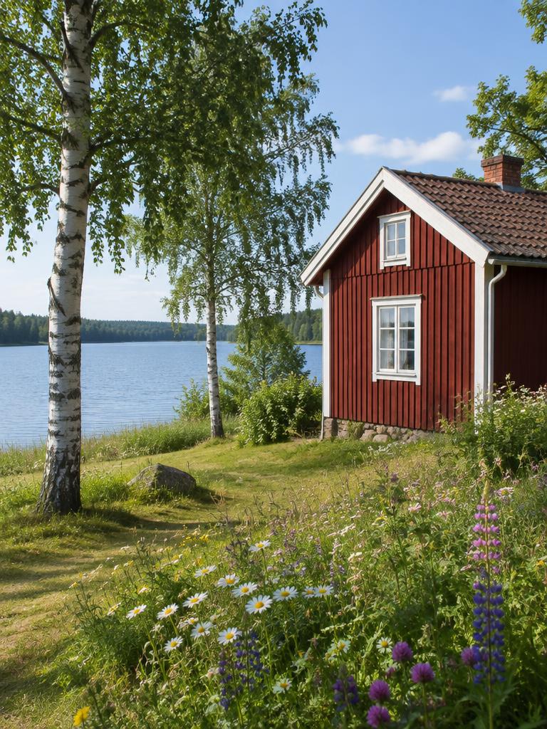 Illustrated countryside of Sweden